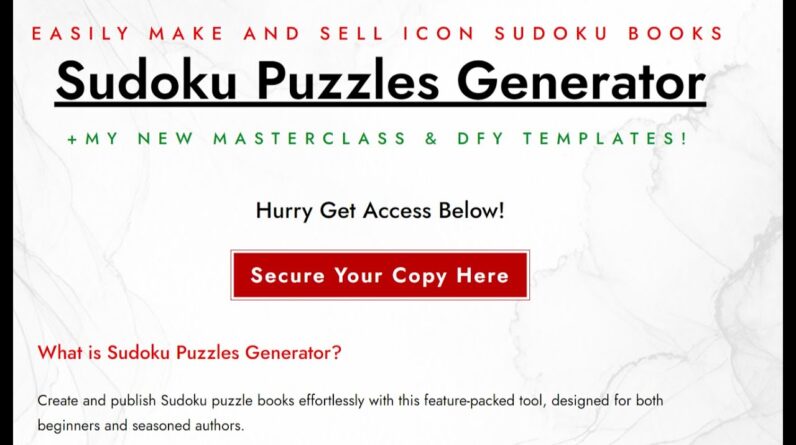 Sudoku Puzzles Generator Special Masterclass Bonuses